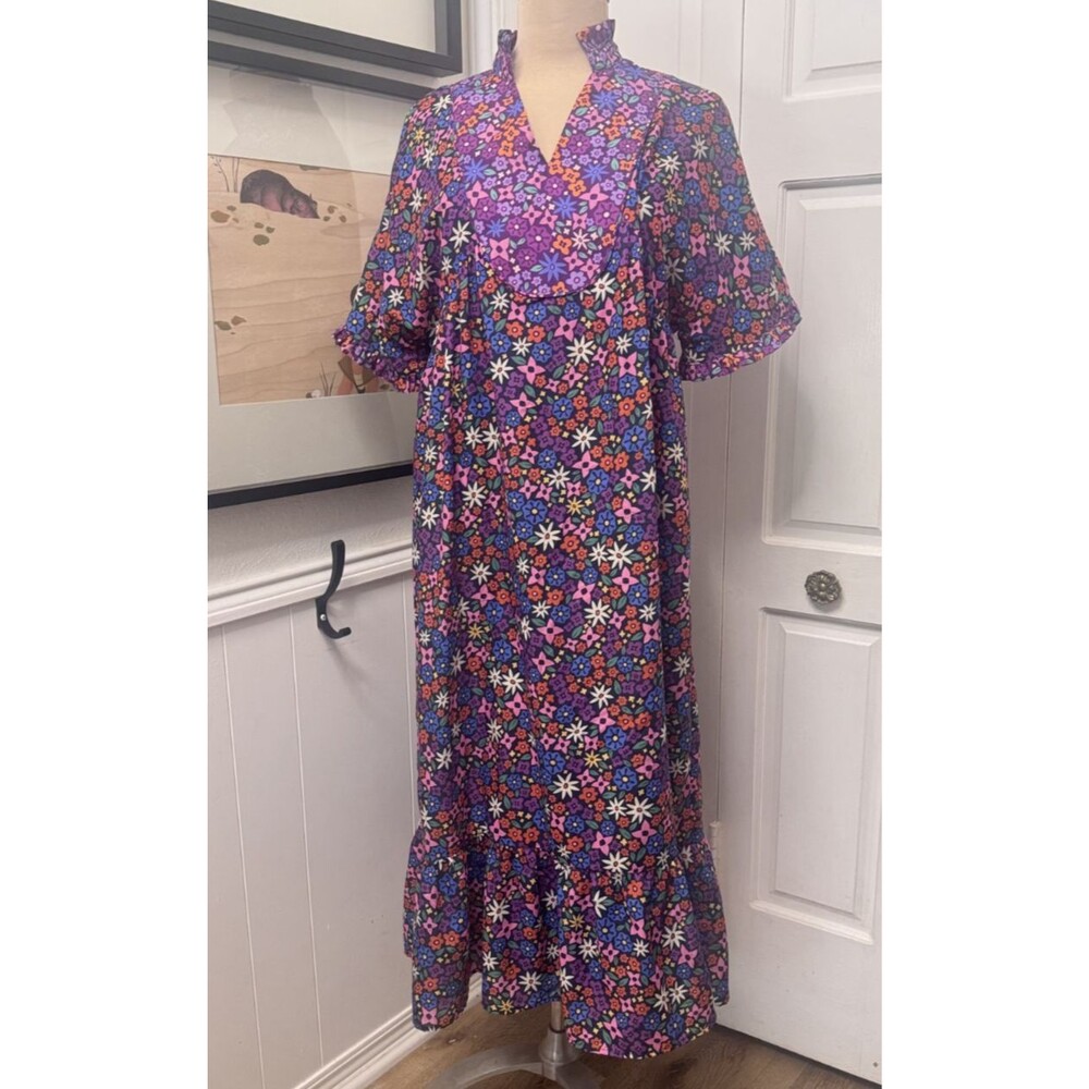 SSYS Women Dress Floral Cowboy Cottagecore Prairie Puff Sleeves Long Boho Small
